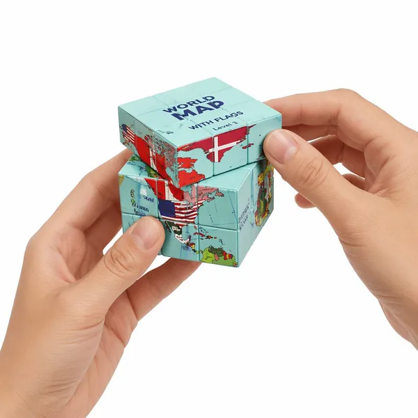 World Map & Flag Puzzle Cube