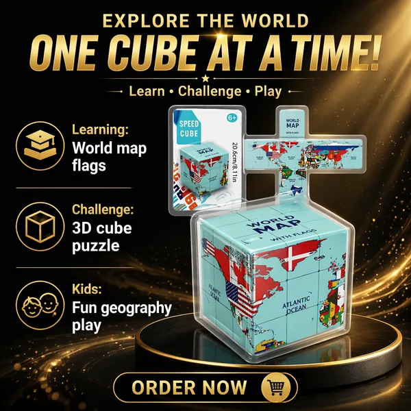 World Map & Flag Puzzle Cube