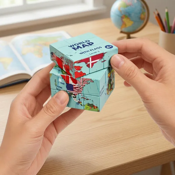 World Map & Flag Puzzle Cube