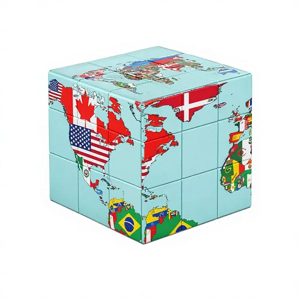 World Map & Flag Puzzle Cube