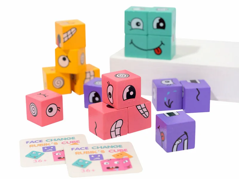 Wooden Face-Match Puzzle Blocks